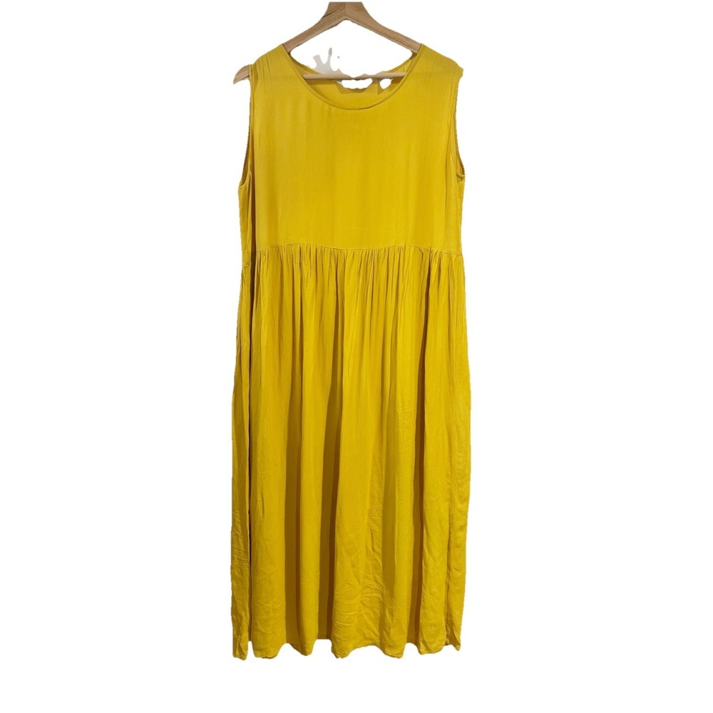 726 West Women Medium Mustard Yellow Rayon Midi Dress Sleeveless Spring Summer‎